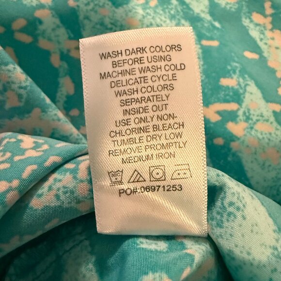 Woman Within Teal w Terracotta Swirl‎ Pattern Button Up Shirt Women's L 18/20 - Picture 6 of 6